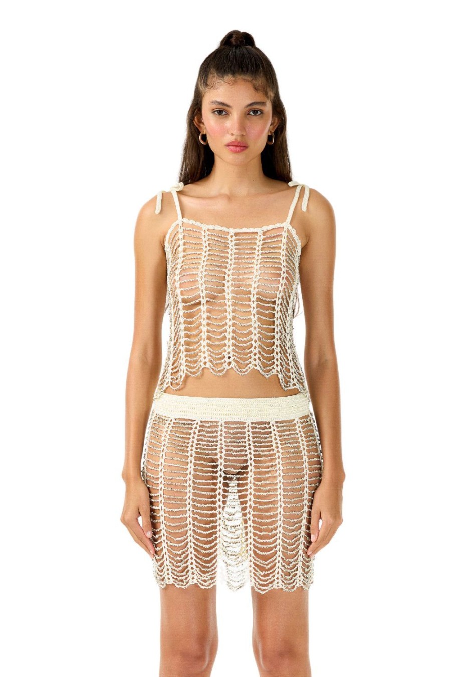 Women My Beachy Side | Pavlova Beaded Tiered Mini Skirt White