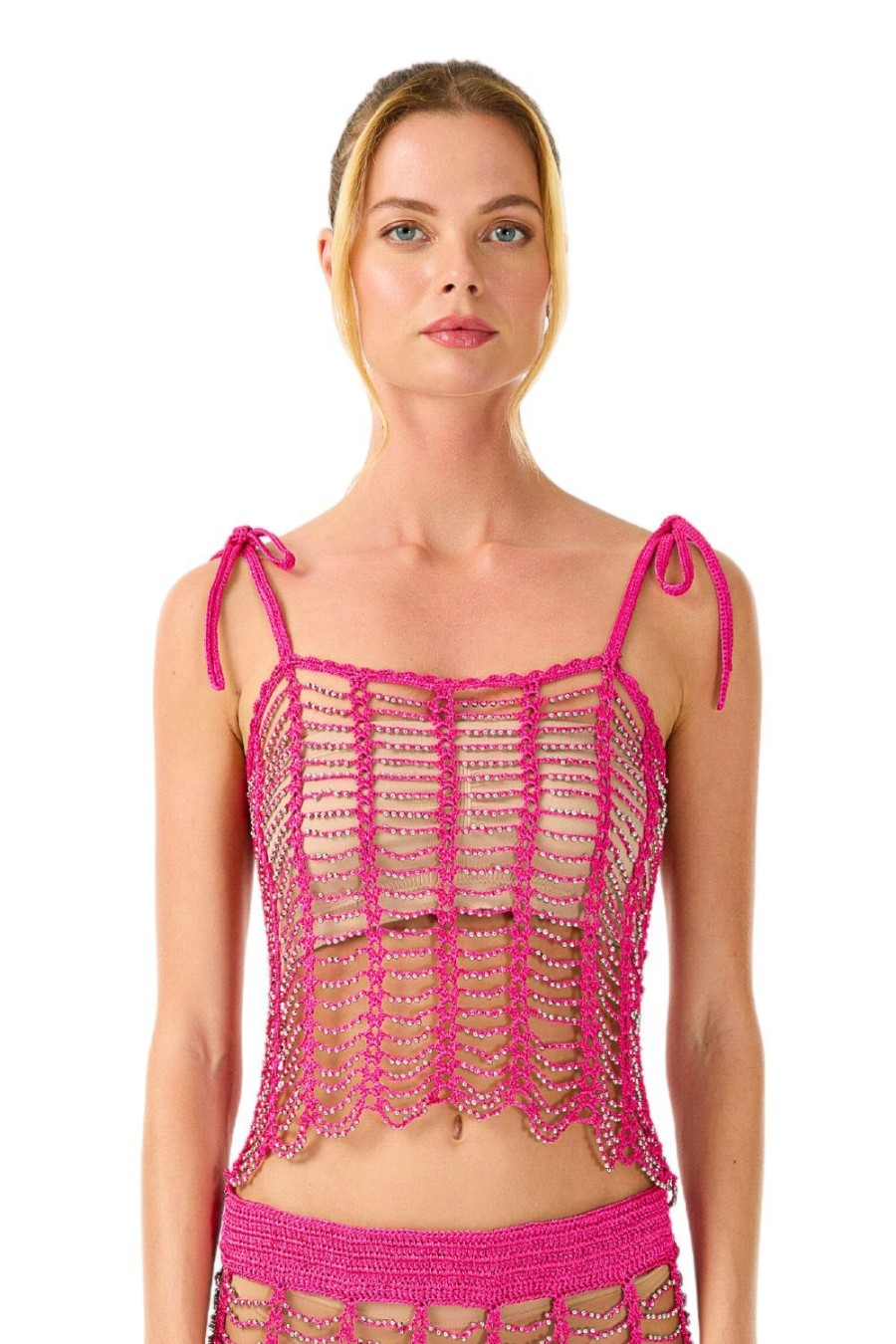 Women My Beachy Side | Pavlova Hand-Crochet Beaded Top Pink