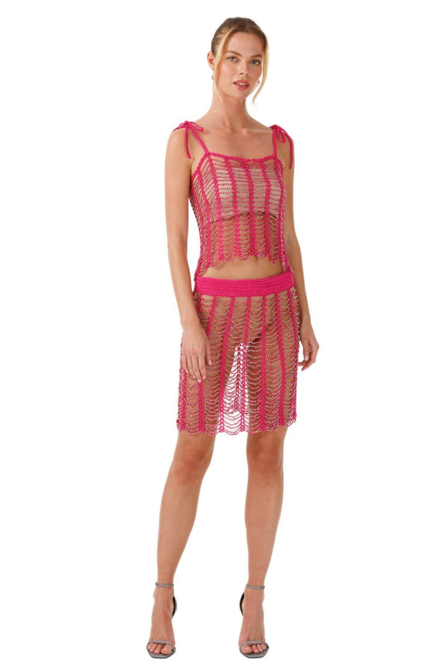 Women My Beachy Side | Pavlova Hand-Crochet Beaded Top Pink