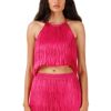 Women My Beachy Side | Meringue Hand-Crochet Fringed Mini Skirt Pink