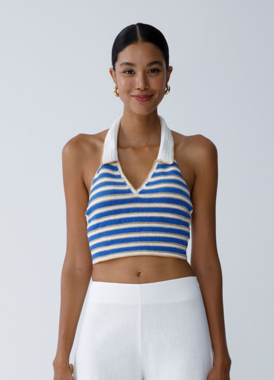 Women My Beachy Side | Ali Crochet Halter Top Blue