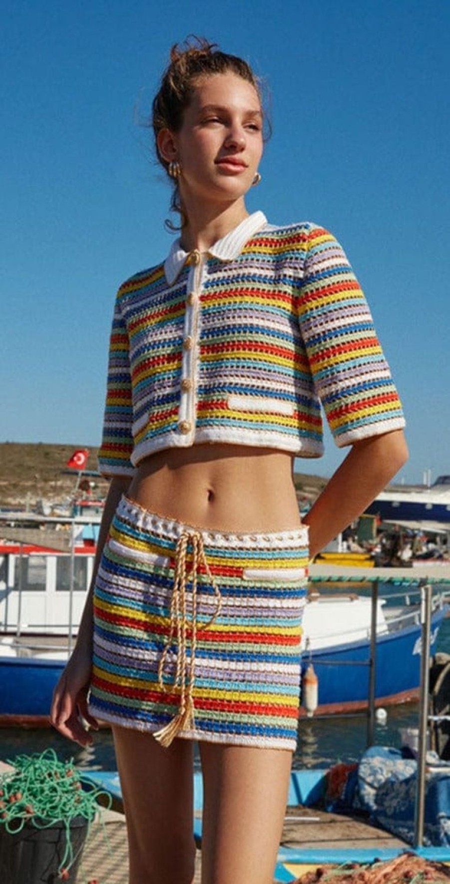 Women My Beachy Side | Sabrina Knit Crop Sweater Multicolor