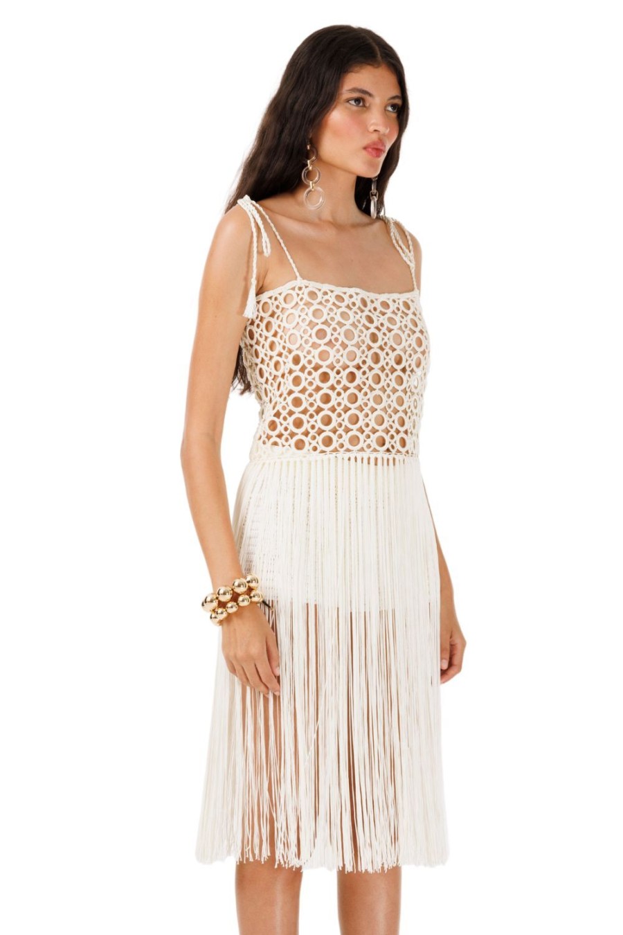 Women My Beachy Side | Biscotti Hand-Crochet Fringed Maxi Dress White