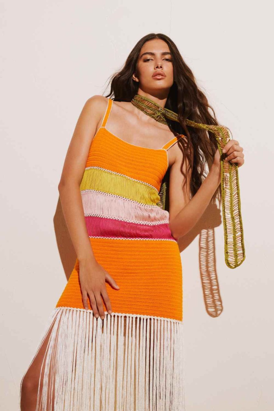 Women My Beachy Side | Bonbon Fringe Maxi Dress Orange