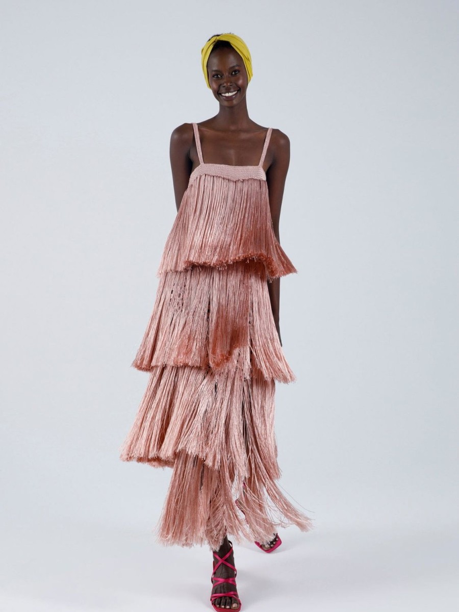 Women My Beachy Side | Angelica Fringed Maxi Dress Pink