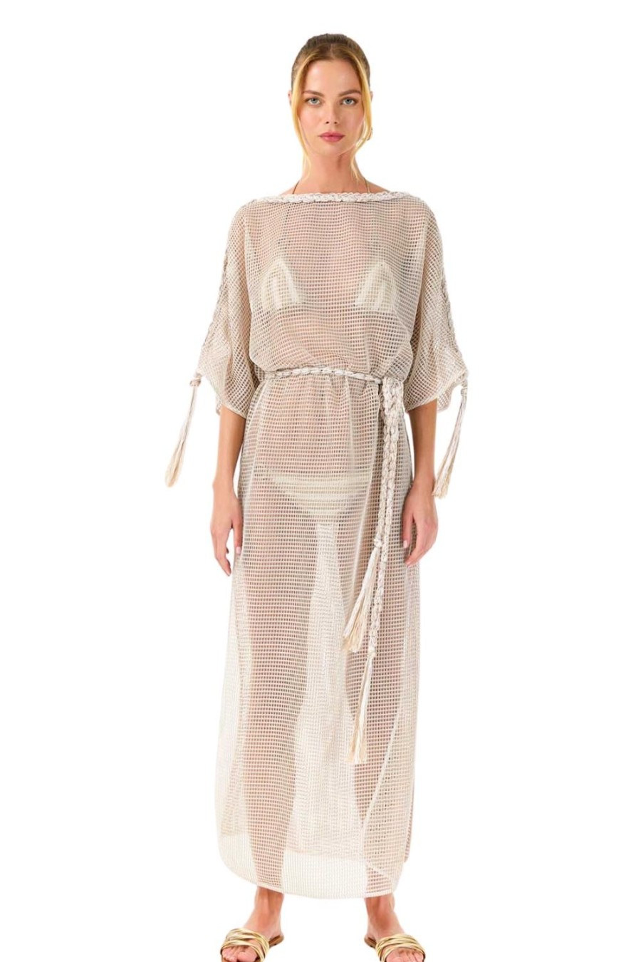 Women My Beachy Side | Toffee Hand-Crochet Maxi Belted Dress Stone