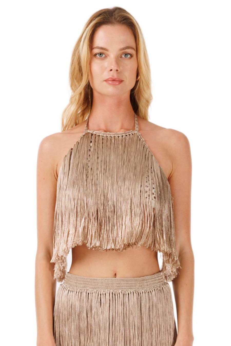 Women My Beachy Side | Meringue Hand-Crochet Fringed Top Bronze