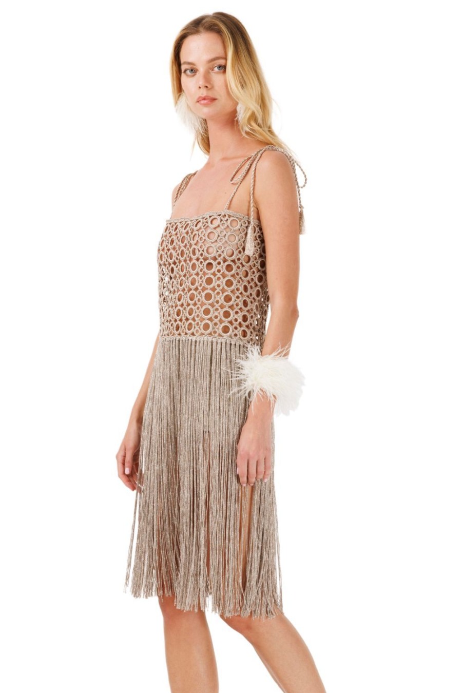 Women My Beachy Side | Biscotti Hand-Crochet Fringed Maxi Dress Bronze