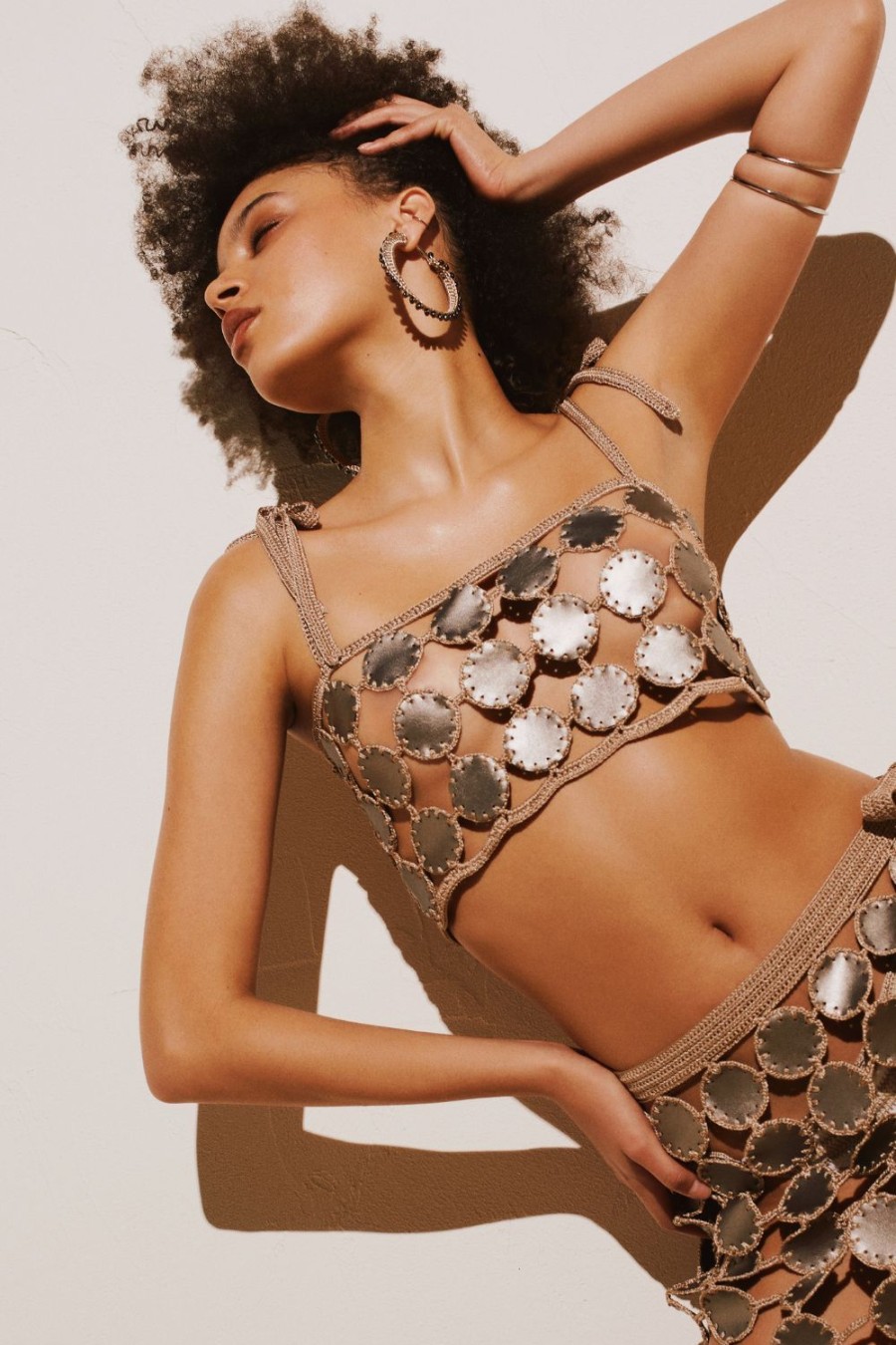 Women My Beachy Side | Swiss Roll Leather Crop Top Bronze