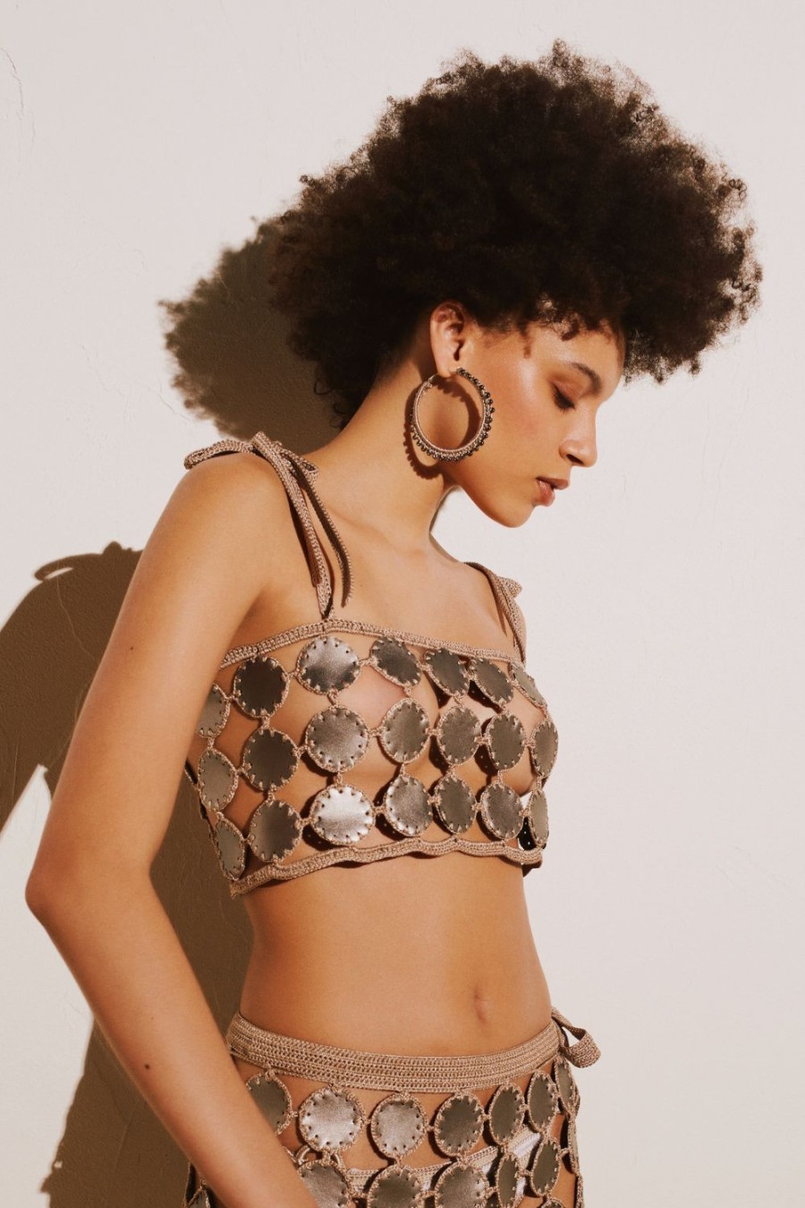 Women My Beachy Side | Swiss Roll Leather Crop Top Bronze