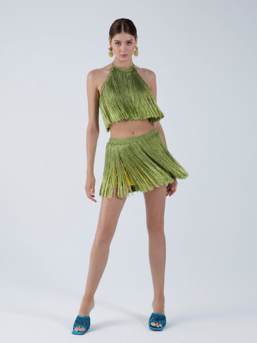 Women My Beachy Side | Angelica Fringed Halter Top Green