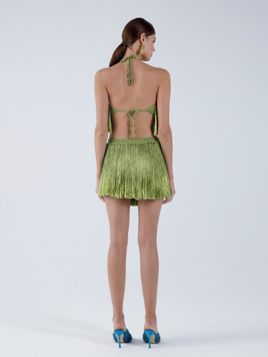 Women My Beachy Side | Angelica Fringed Halter Top Green