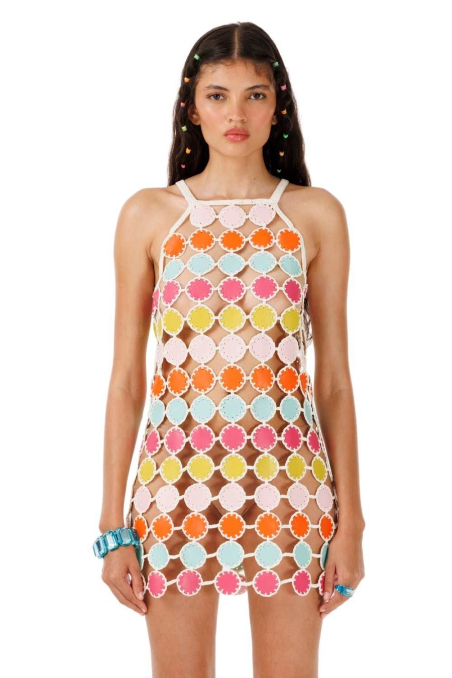 Women My Beachy Side | Mochi Rainbow Leather Mini Dress Colorful