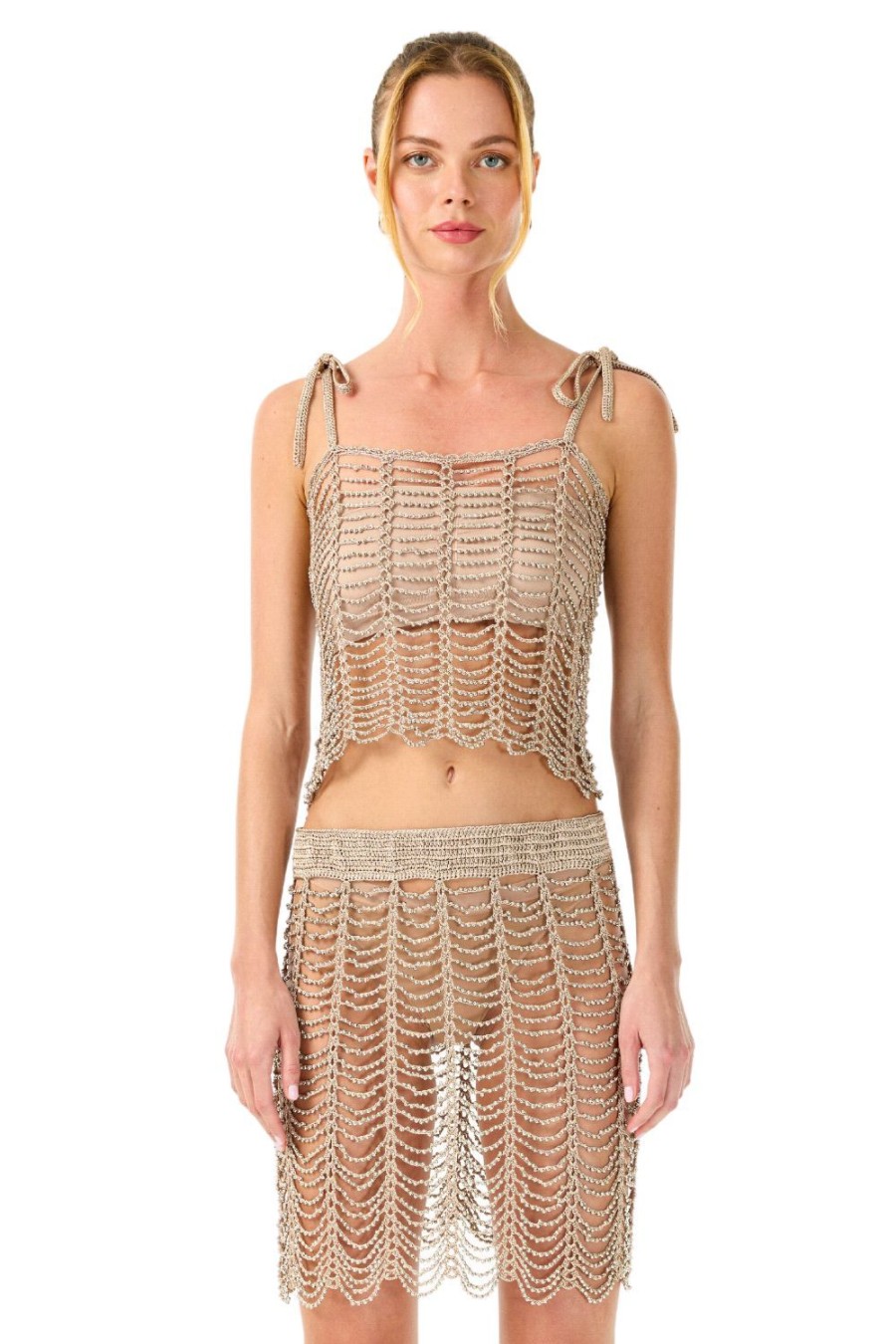 Women My Beachy Side | Pavlova Hand-Crochet Beaded Mini Skirt Bronze