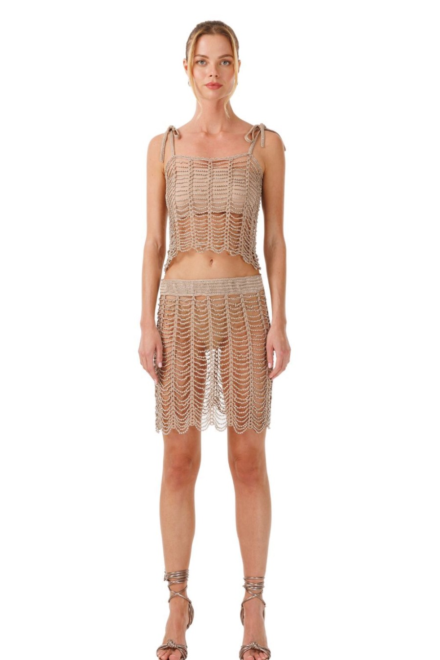 Women My Beachy Side | Pavlova Hand-Crochet Beaded Mini Skirt Bronze