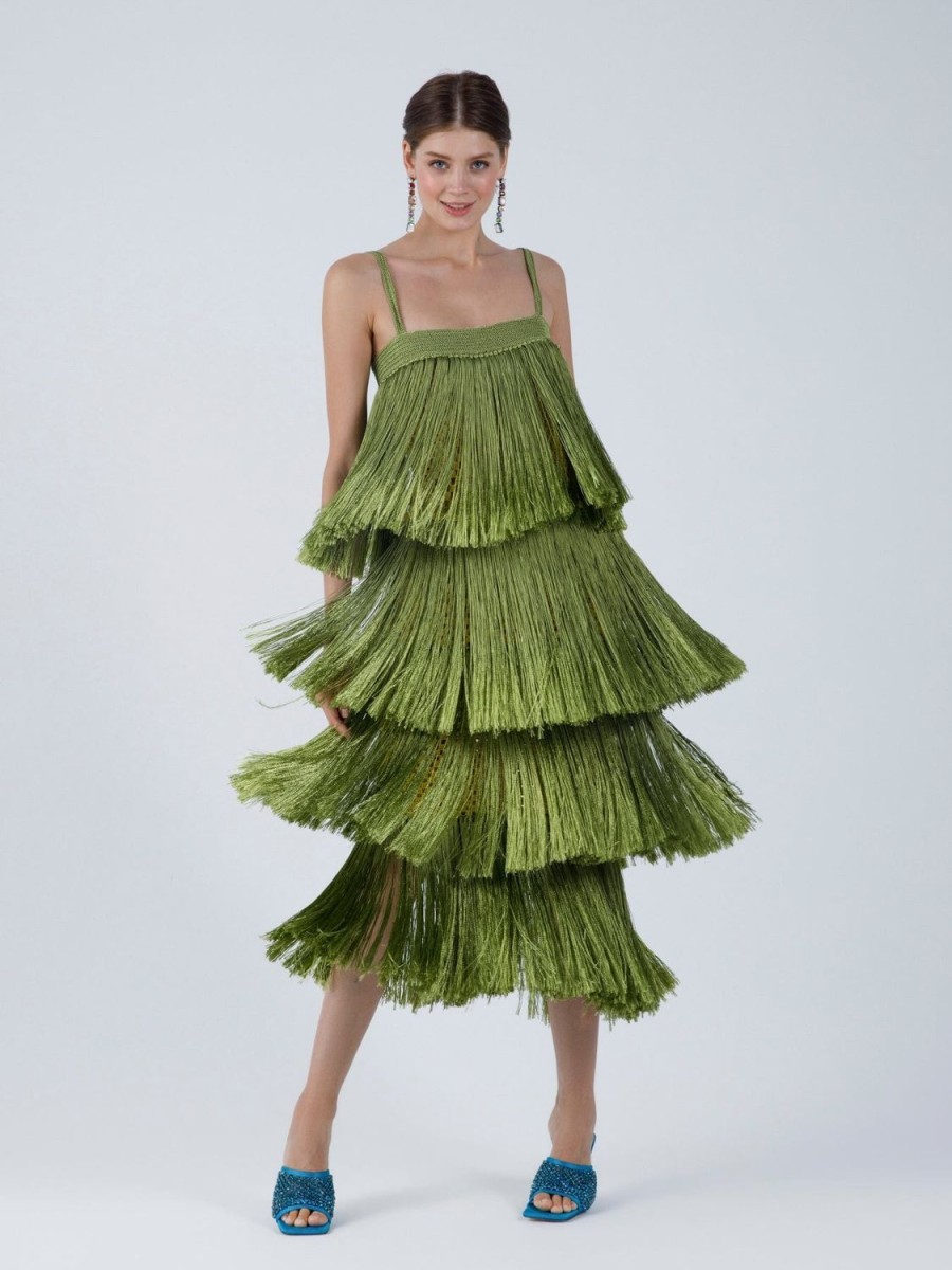 Women My Beachy Side | Angelica Fringed Maxi Dress Green