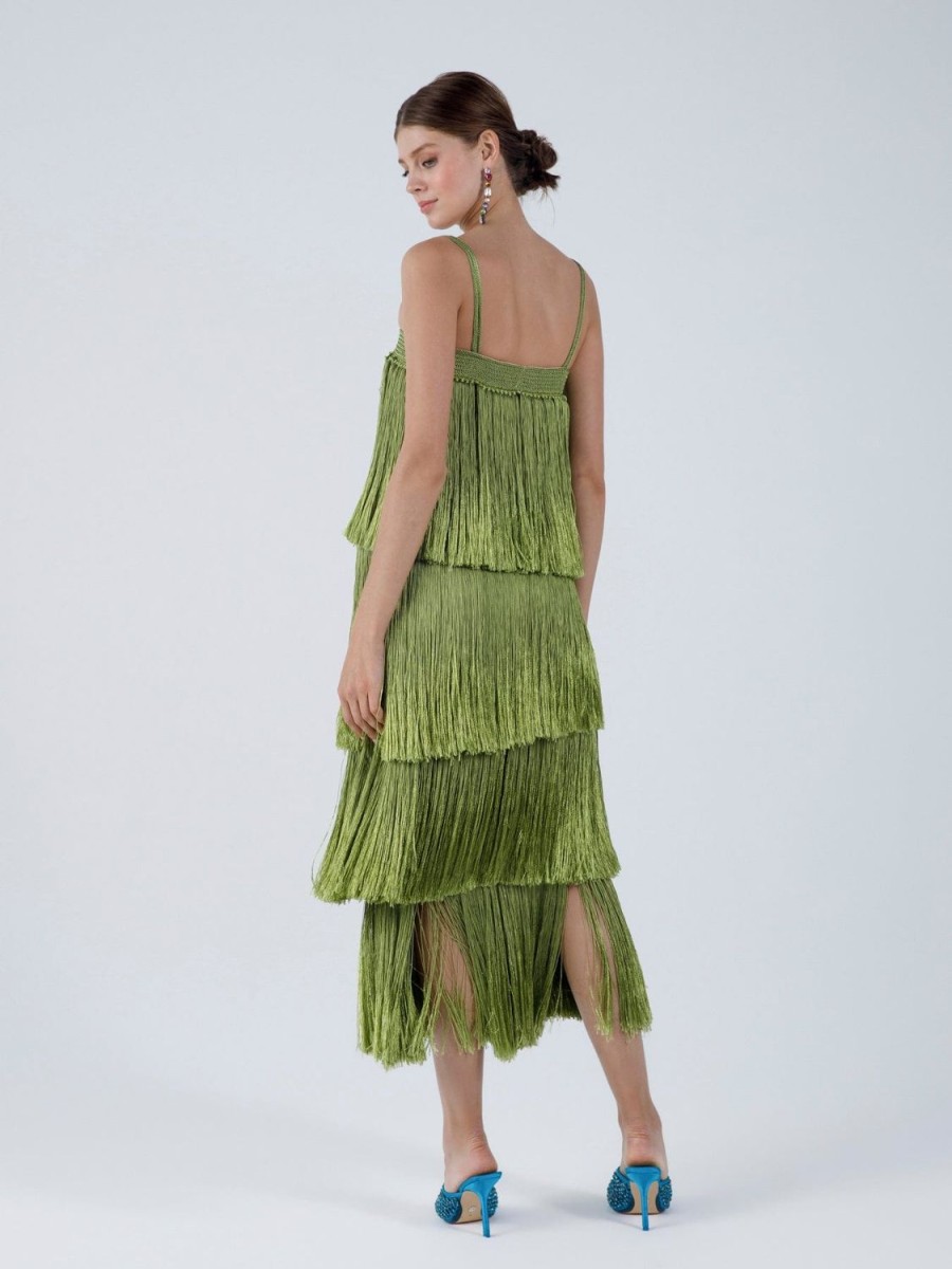 Women My Beachy Side | Angelica Fringed Maxi Dress Green