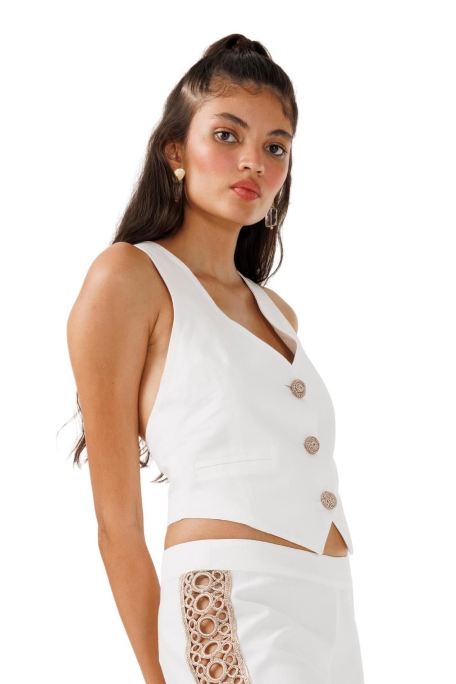 Women My Beachy Side | Coconut V-Neck Vest Ivory