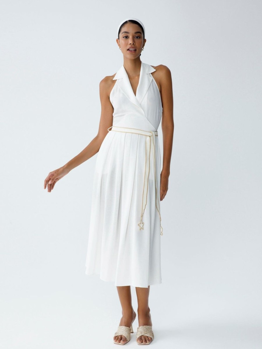 Women My Beachy Side | Audrey Belted Halter Dress White