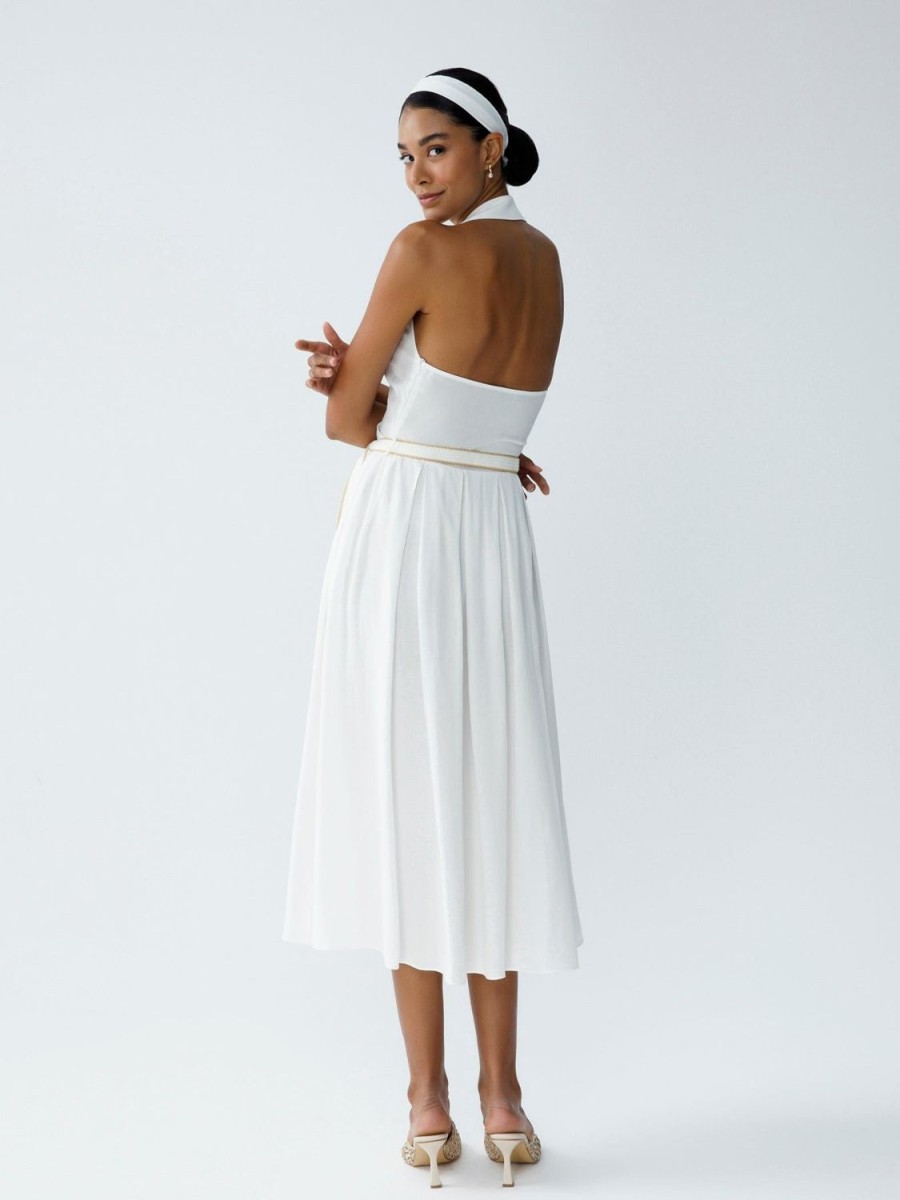 Women My Beachy Side | Audrey Belted Halter Dress White