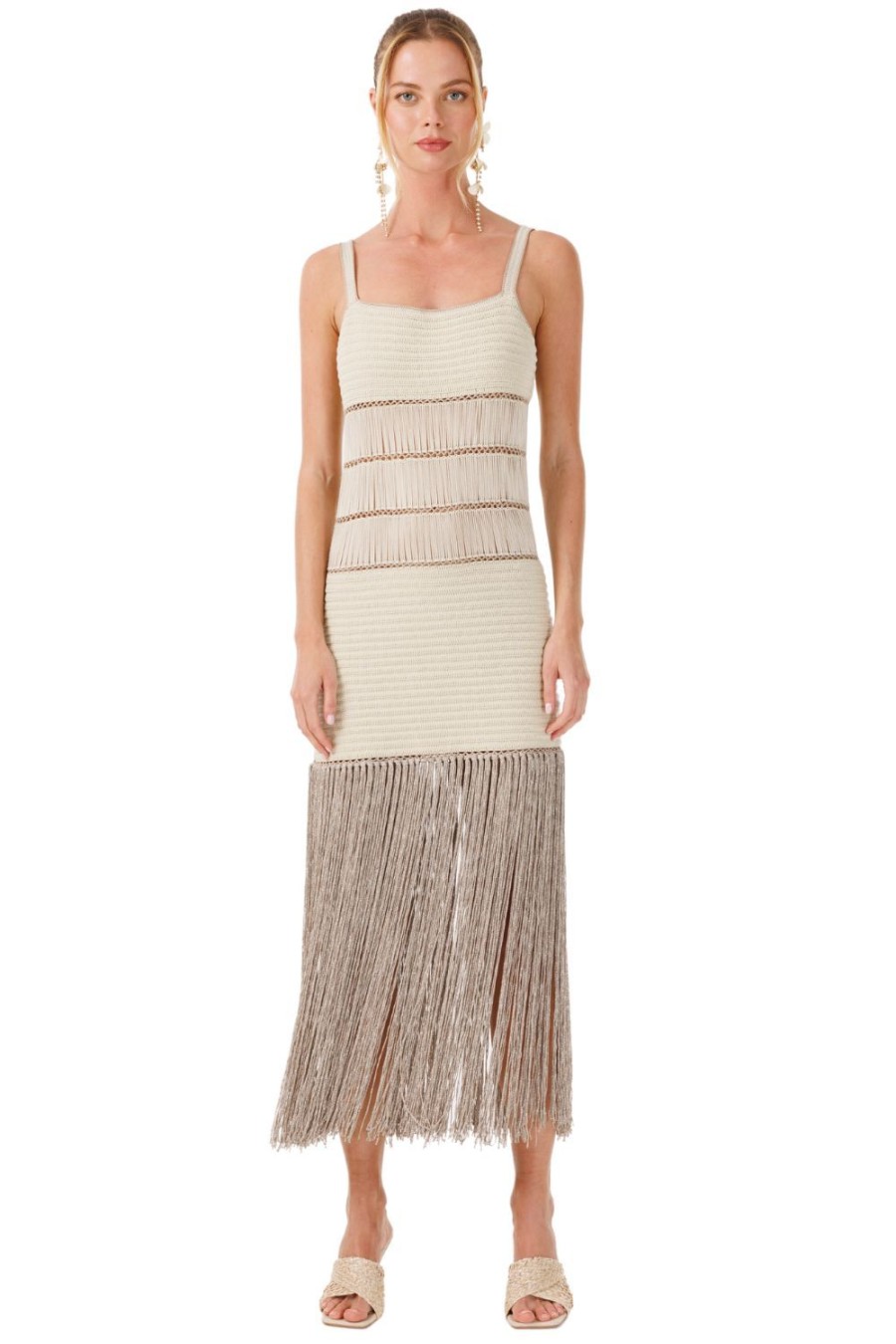 Women My Beachy Side | Bonbon Fringe Maxi Dress Stone