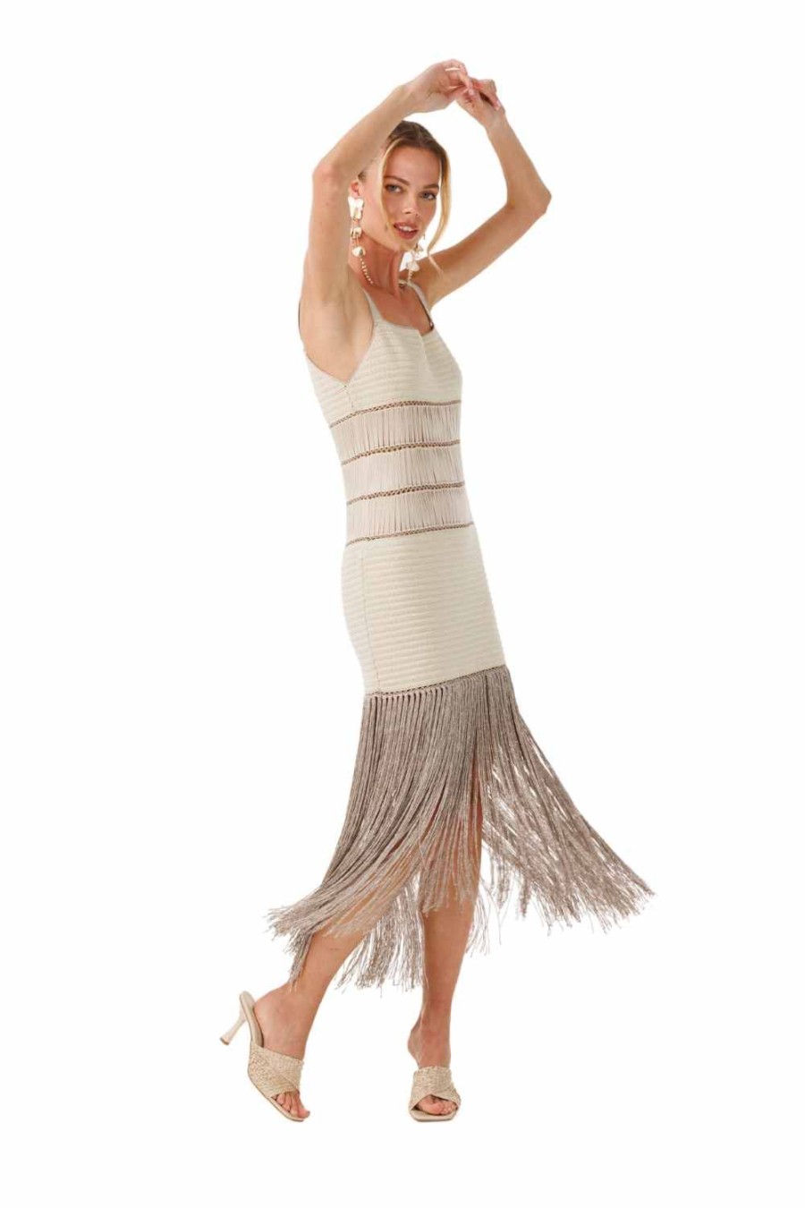 Women My Beachy Side | Bonbon Fringe Maxi Dress Stone