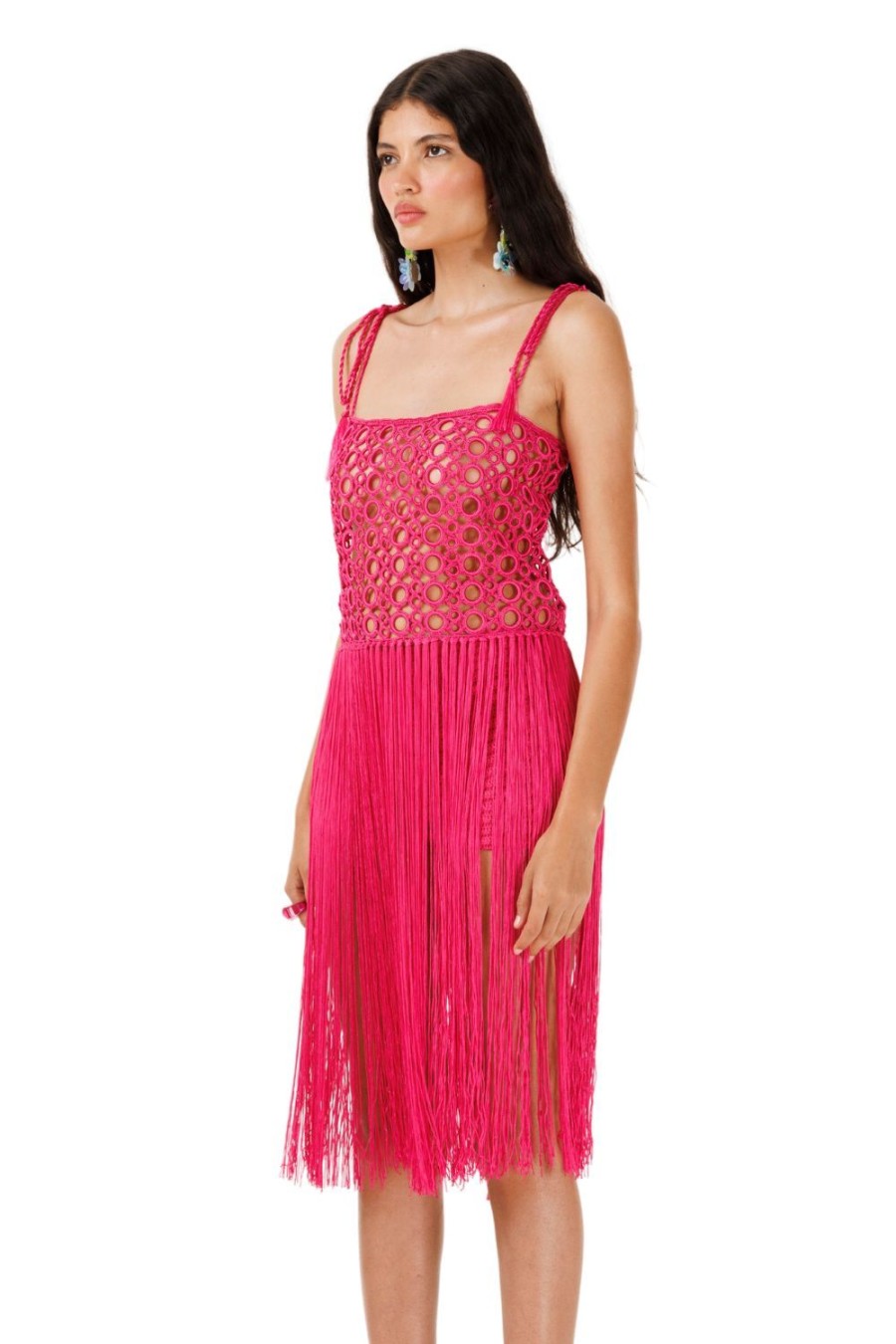 Women My Beachy Side | Biscotti Hand-Crochet Fringed Maxi Dress Pink