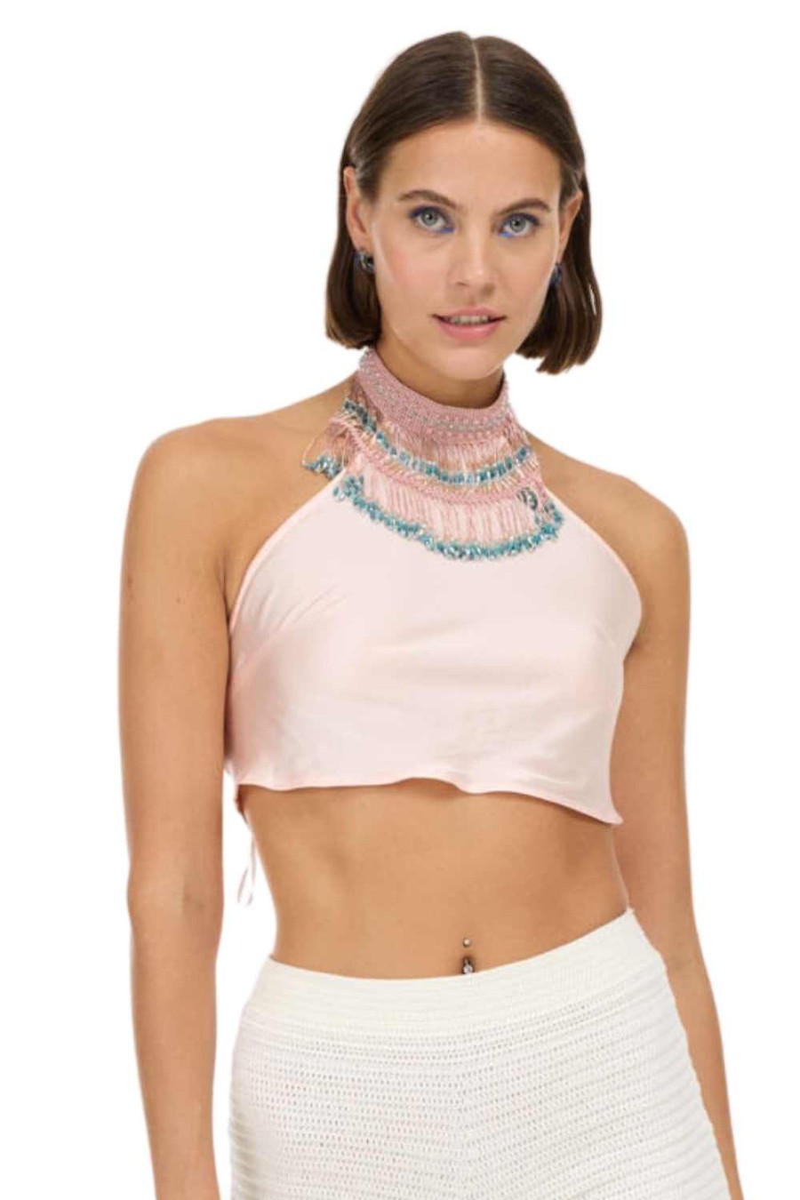 Women My Beachy Side | Begonia Beaded Halter Top Pink