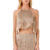 Women My Beachy Side | Meringue Hand-Crochet Fringed Mini Skirt Bronze