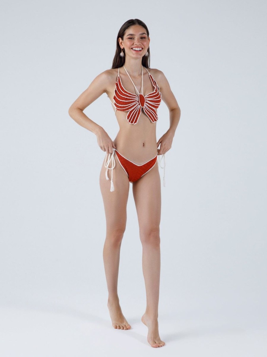 Women My Beachy Side | Monarch Butterfly Hand Crochet Bikini Red